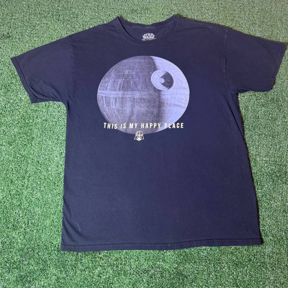 Star Wars Death Star This Is My Happy Place T-Shirt Navy Blue Mens Large LG